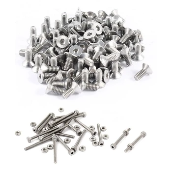 

100x 304HC Stainless Steel Hex Countersunk Flat Bolts Screws M2X5mm & 20Pcs M2 x 20mm Long Hex Socket Knurled Cap Screws