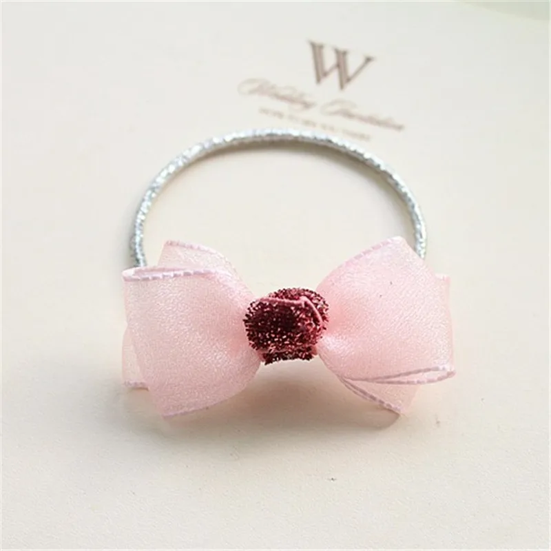 pink 5 шт./лот небольшой снег пряжа бант с эластичной ленты для волос Детские аксессуары для волос с бантом для волос для девочек веревки для волос Лучший подарок - Цвет: pink