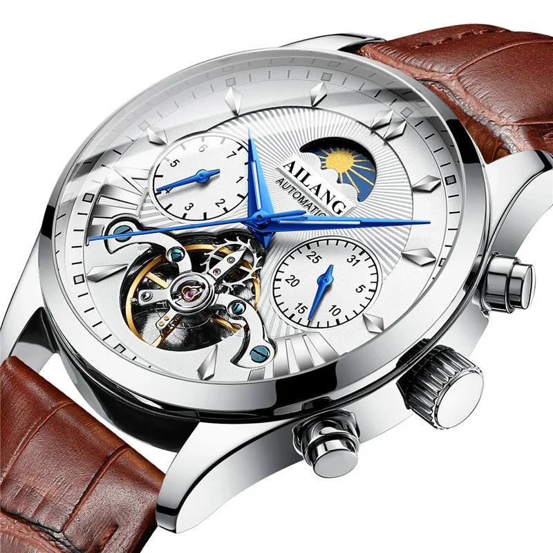 AILANG Топ люксовый бренд Мужские механические часы moon phase многофункциональные часы tourbillon часы для дайвинга Мужские Бизнес Стиль - Цвет: 3