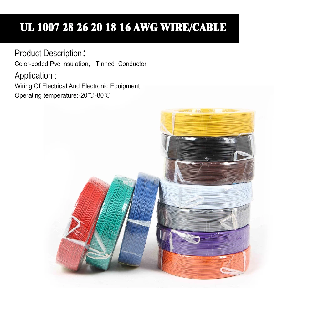 Оптовая продажа 1/5 метров 1007 28 26 24 22 20 18 16 AWG # PVC RoHs Кабельное оборудование