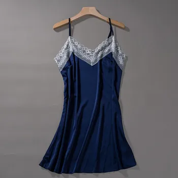 

Lace Sexy Nightdress Sleepwear Casual Intimate Lingerie Women Satin Spaghetti Strap Nightgown Homewear Nightie Silky Nightwear