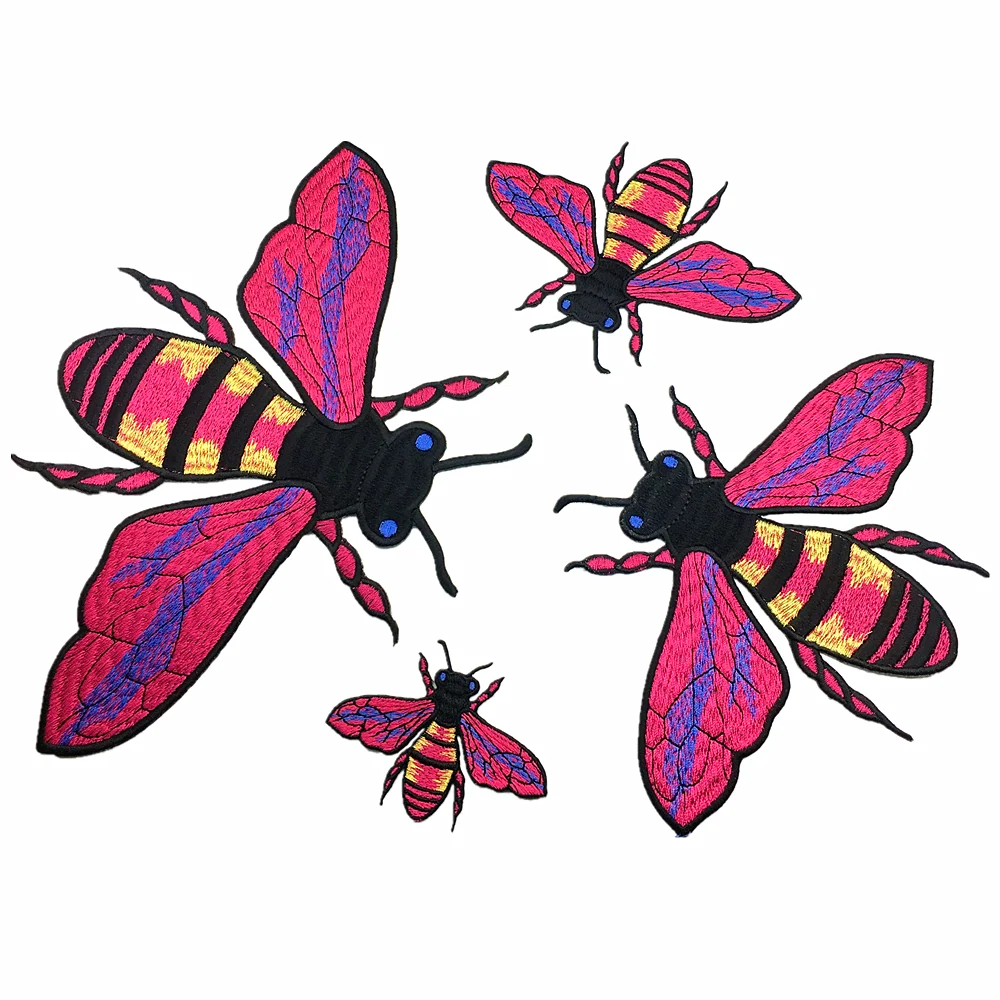 Set of 4 Large Embroidered Bee Patch Embroidery Bees Applique Big Patches For Clothing Bag Parches DIY Accessories Sew