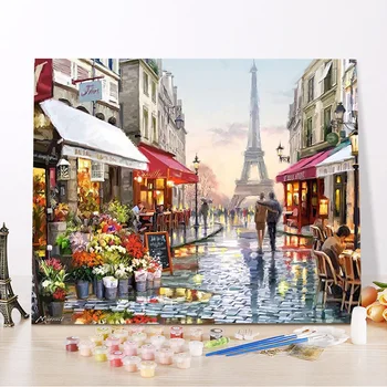 

No frame Eiffel Tower France city DIY digital Painting By Numbers Paint By Number Oil Painting pictures On cotton For Home Decor