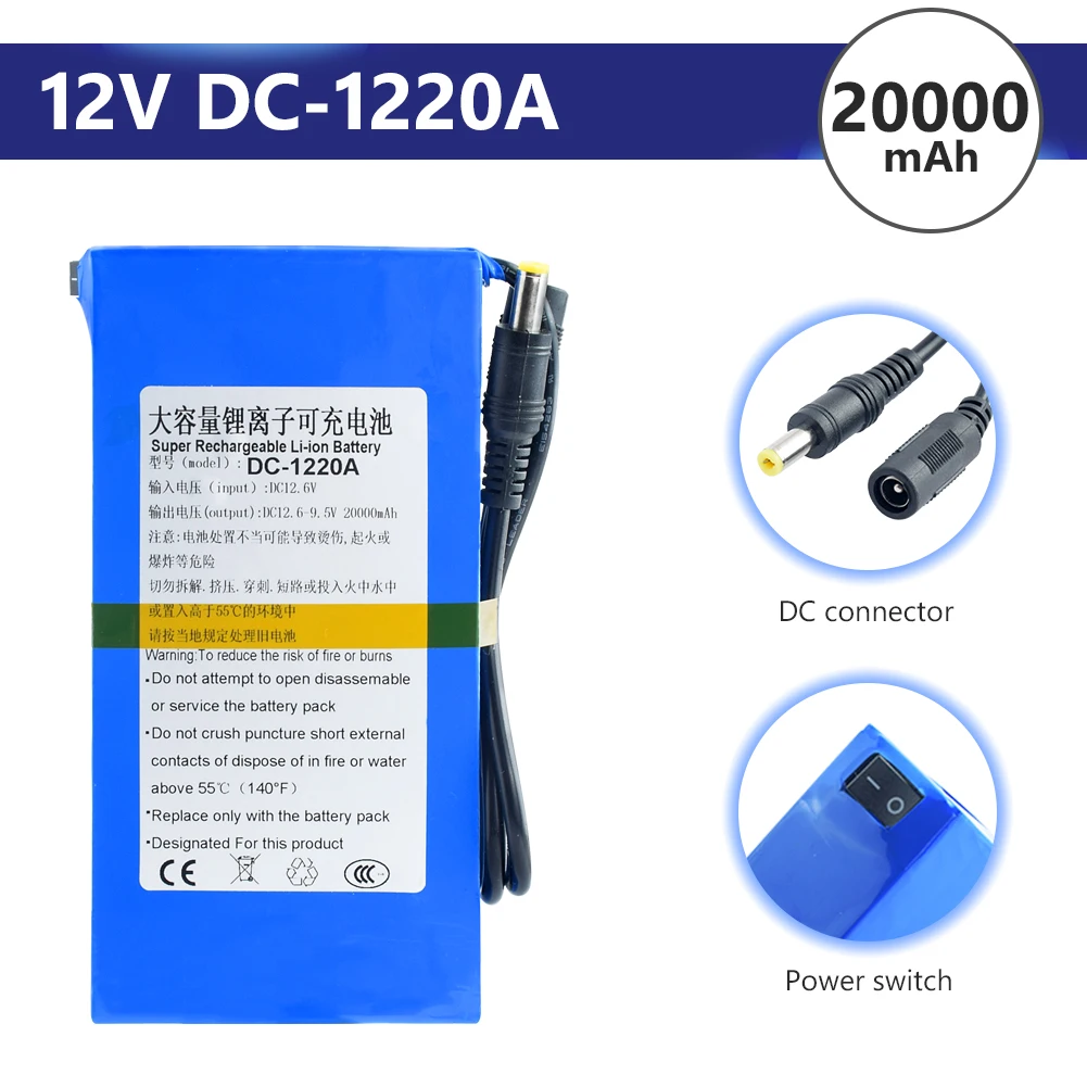4800/6800/8000/9800/15000/20000 мА/ч, DC 12V Перезаряжаемые литий-ионный Батарея с Bms на переключатель включения/выключения для Камера видеокамеры - Цвет: DC-1220A(DC-122000)