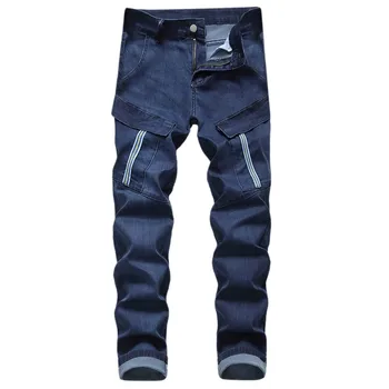 

Men's New Fashion Autumn Winter Casual Outdoor Multi-pocket Denim Long Jeans Color Printed Mens Jeans Ripped 100% Cotton 9.23