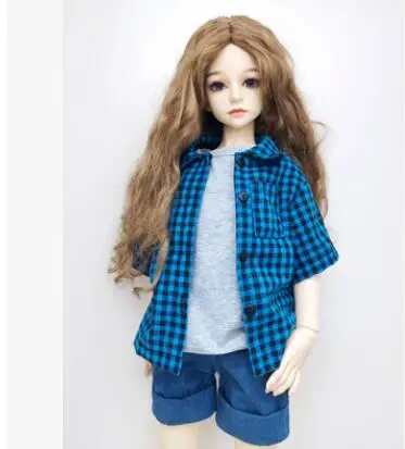 Популярная одежда BJD 1/3 1/4 1/6 клетчатые топы, Клетчатая блузка, аксессуары для кукольного домика, детские игрушки, Одежда для куклы - Цвет: Blue