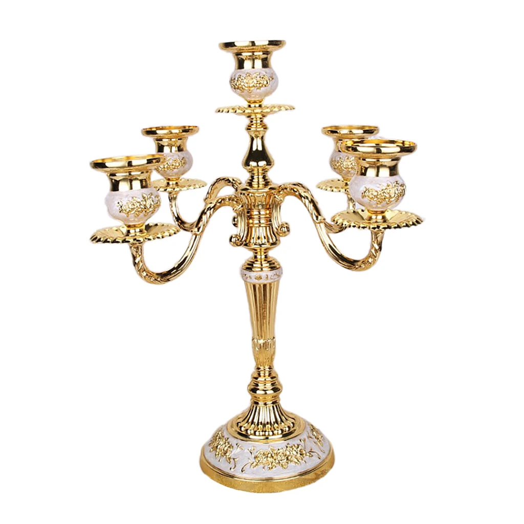 European Style 5-Candle Candelabra Candlestick 14inch Tall Metal Candle Holder