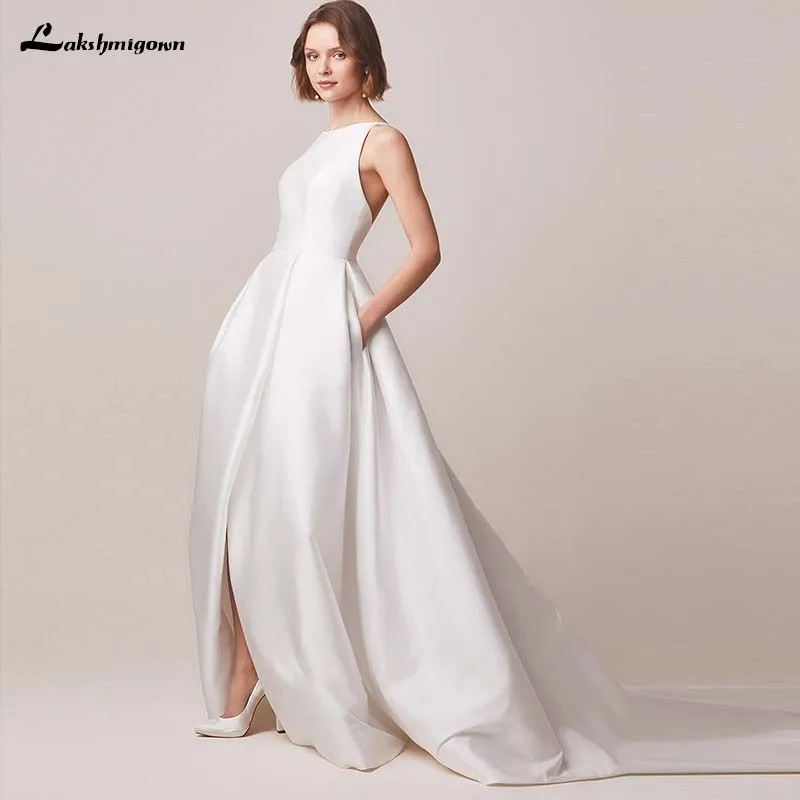 Женское атласное платье корсет lakshmidress скромное свадебное с открытой спиной на