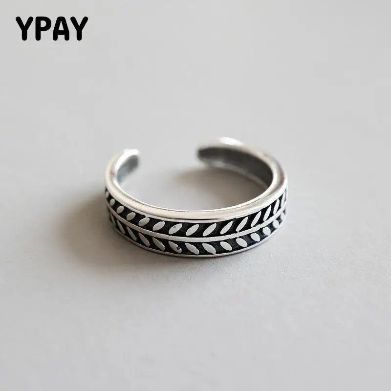 

YPAY Authentic 925 Sterling Silver Adjustable Ring Vintage Carved Olive Leaves Toe Knuckle Tail Rings Women Ladies Gifts YMR625