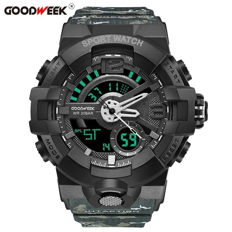 GOODWEEK Men Sport Watch Camouflage S Shock Military Watches Waterproof Multi-functional Dual Display Watches Relogio Masculino