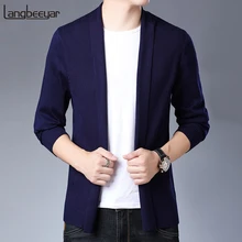 Новинка, модный брендовый свитер для мужчин, кардиган, пальто, Приталенный джемпер, вязанная шерстяная осенняя, корейский стиль, повседневная мужская одежда