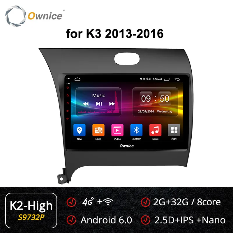 Ownice K1 K2 K3 K5 K6 Android 8,1 Octa 8 core 360 panorama DSP 4G LTE Автомагнитола gps dvd-плеер для Kia CERATO K3 FORTE 2013 - Цвет: S9732 K2-High