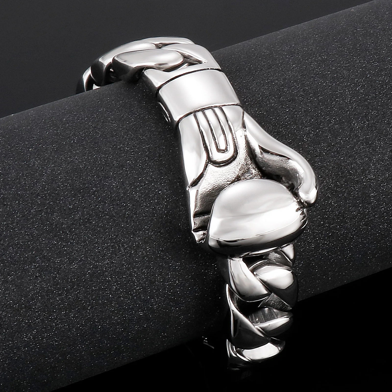 Fongten Boxing Gloves Bracelets For Men Black Silver Color Stainless Steel Cuban Link Chain Men Bangle Hip Hop Curb Jewelry