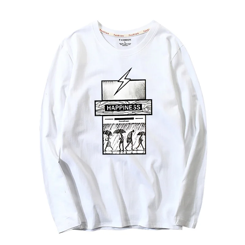 2019 Мужская одежда футболка с длинным рукавом Уличная круглый вырез Плюс Размер