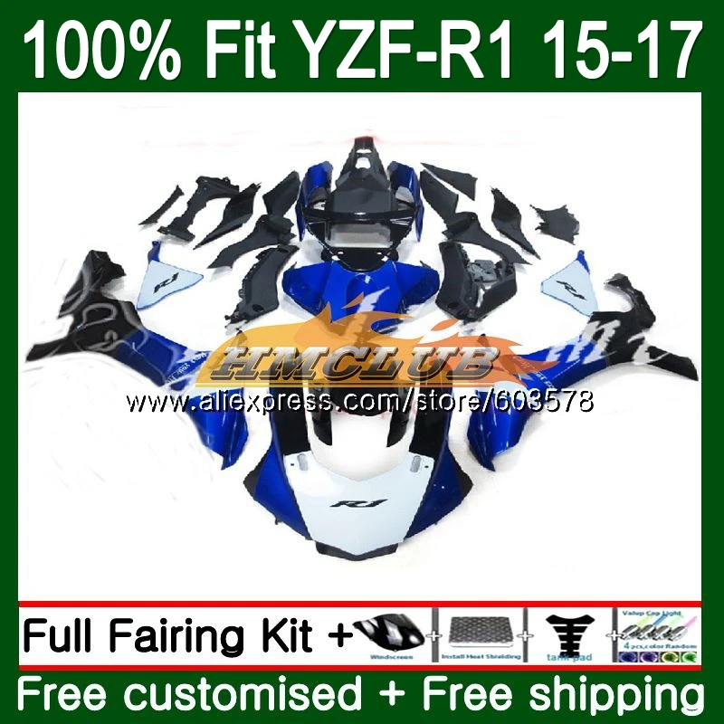 Инъекций для YAMAHA YZF-R1 YZF 1000 R1 127CL. 10 YZF-1000 YZF R 1 YZF1000 YZFR1, 15, 16, 17, белого и синего цвета обтекатель oem