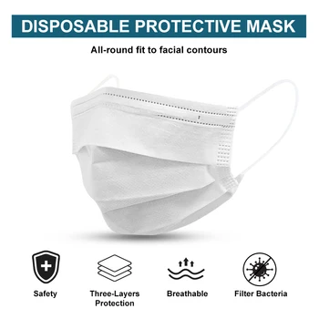 

50pcs 3-layer Disposabl mask Non Woven Disposable Anti-Dust Face Masks PM2.5 White Facial Protective Masks