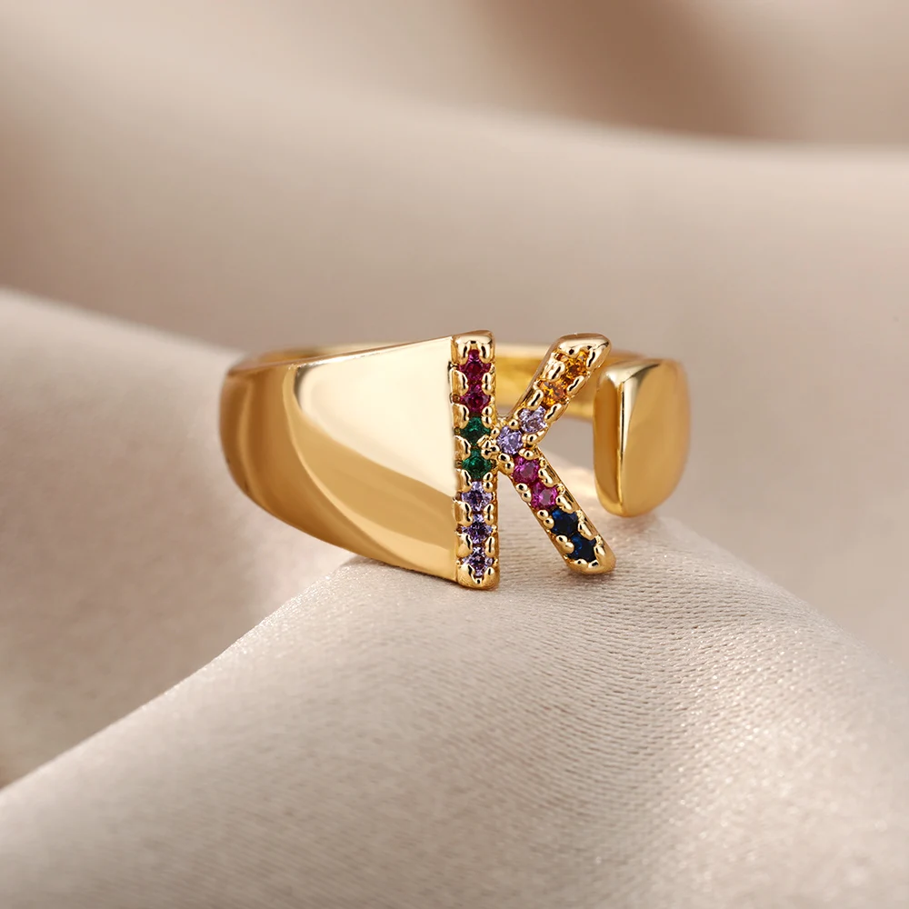 Zircon Letter Rings Fashion Chunky Wide A-Z Wedding Boho Jewelry