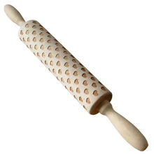 Cookies Roller Cake Fondant Embossing Love Heart Dough Engraved Noodle Baking Biscuit Rolling Pin Wooden Tool Valentine Day