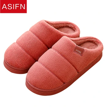 

ASIFN Women Home Winter Slippers Ladies Fur Men Cotton Female Non-slip Woman Couple Warm Flip Flops Chinelo Zapatos Mujer New