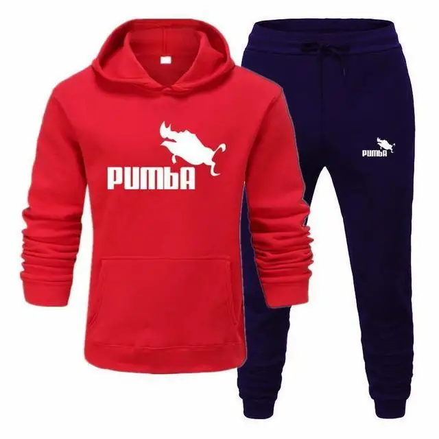 Брендовый спортивный костюм Pumba, Мужские Термо спортивные комплекты, флисовая плотная толстовка с капюшоном+ штаны, спортивный костюм, повседневные толстовки, спортивный костюм - Цвет: Red-Navy-B