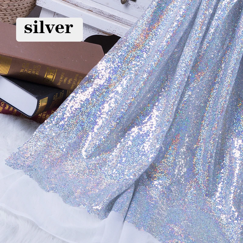 sliver 130X50 см 3 мм ткань с разноцветными блестками блестящие пайетки блестящая ткань для свадебной вечеринки сценическая одежда домашний декор DIY материал - Цвет: sliver