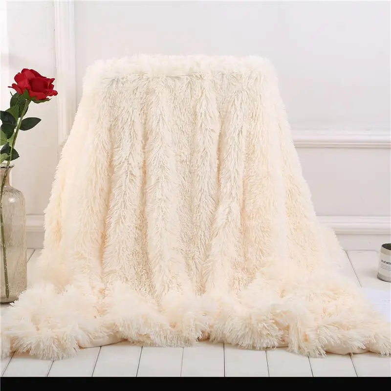 30 Blankets Long Hair Solid Color Blankets Pillowcase Coral Fleece Plaid for Sofa Single/Queen/King Size Blankets