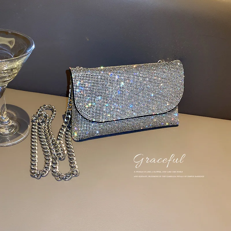 rhinestone decor chain clutch bag