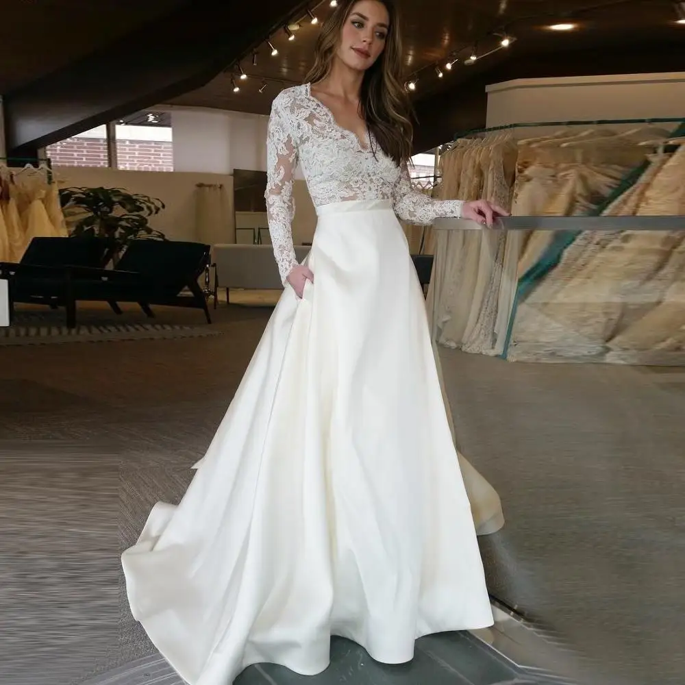 Элегантное Атласное арабское свадебное платье es Vestido De Noiva с v-образным вырезом и