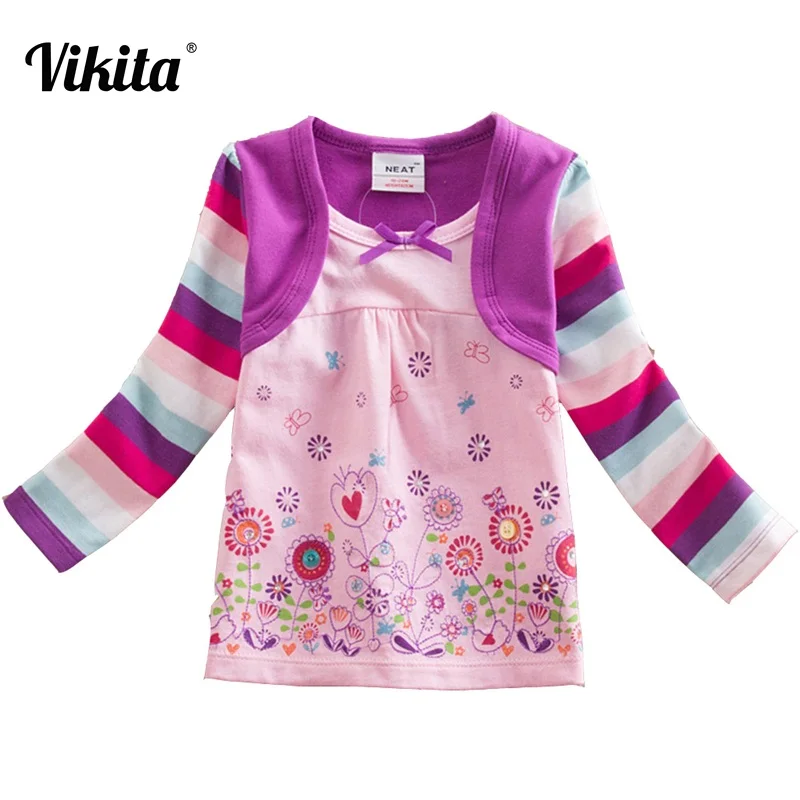 VIKITA Детские футболки ребенок цветок футболка для девочек roupa infantil футболка для девочек с длинными рукавами детская одежда детские рубашки