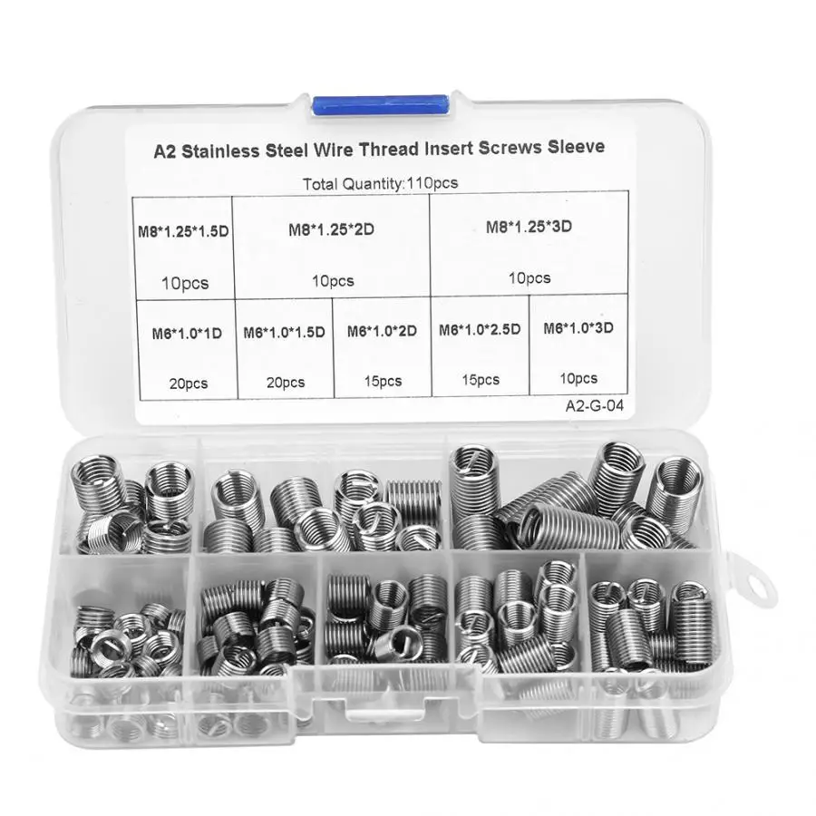 110Pcs M6 M8 Stainless Steel Threaded Insert Repair Kit