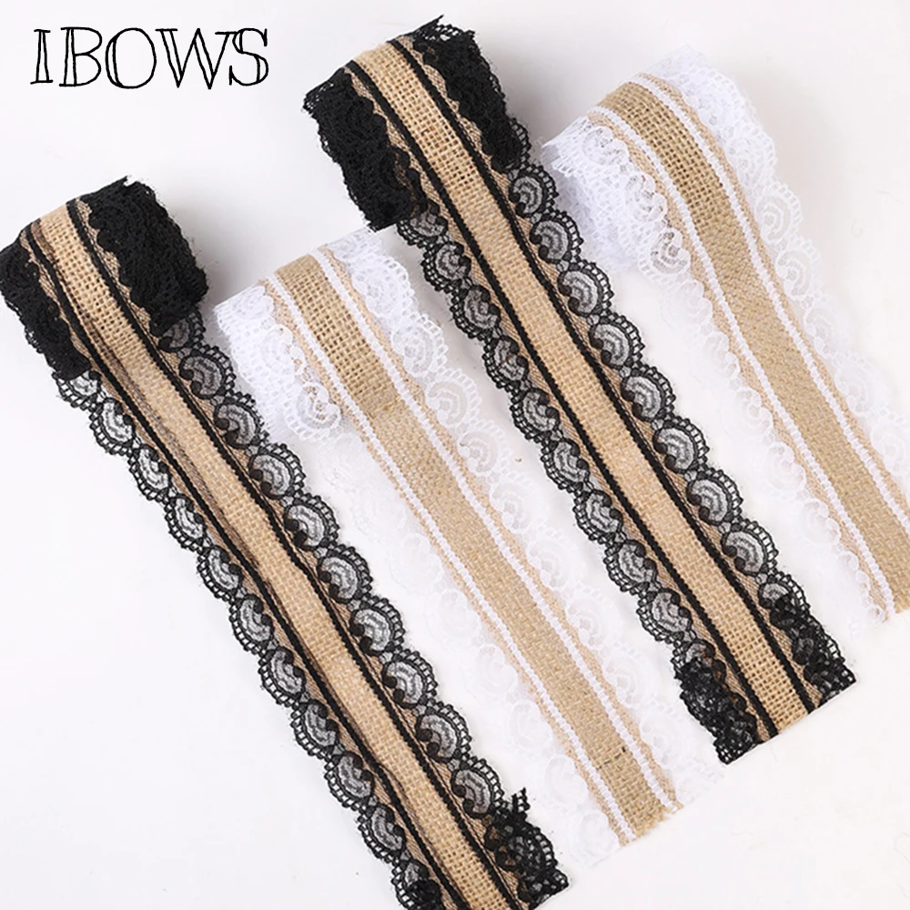 

IBOWS 2meters lace Burlap Ribbon Hemp Cords Vintage Rustic Hemp Jute Rope for DIY Craft Christmas Home Wedding Party Decoration