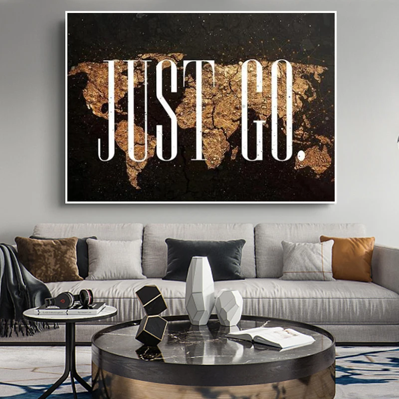 World Map Modular Artwork Canvas Painting Abstract Golden Poster Wall Art Prints Picture for Living Room Home Decor | Дом и сад