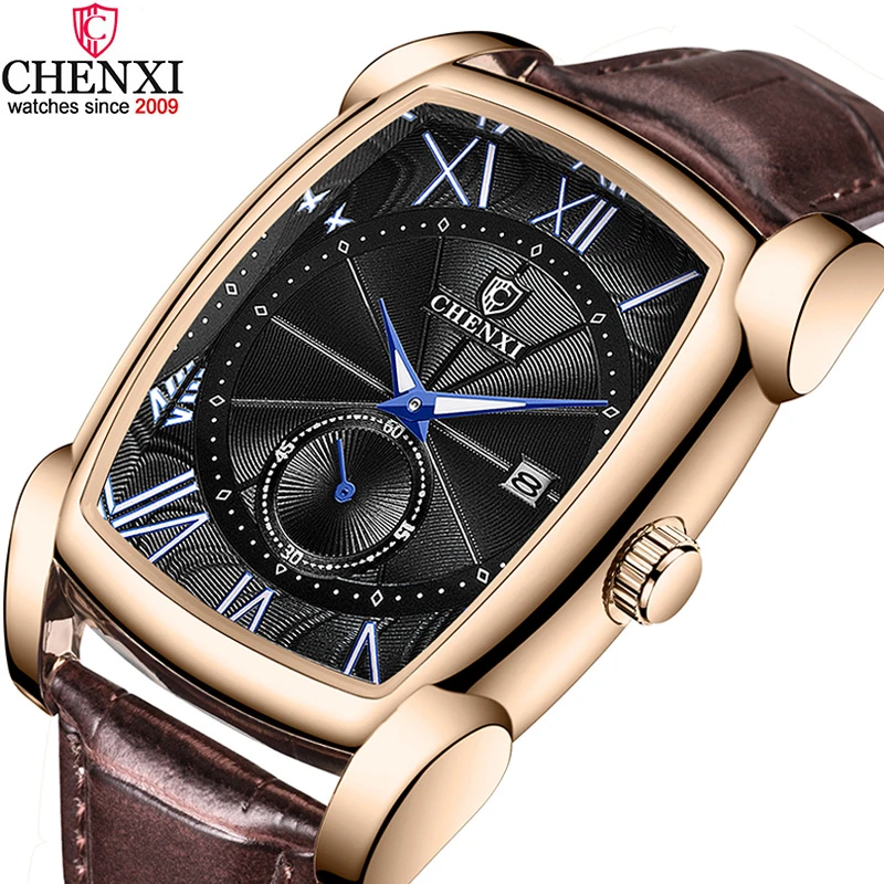 CHENXI Reloj para cronógrafo cuadrado, con pulsera de cuero genuino, estilo retro, con números a de agua, ideal para regalo|Relojes de cuarzo| - AliExpress