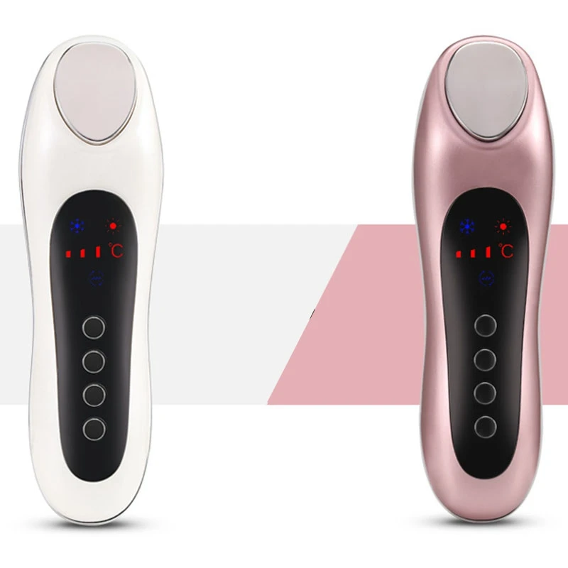 Gold Ultrasonic Electric Face Massager Vibrating Facial Skin Cold and Heat Ion Beauty Instrument for Face Beauty Care