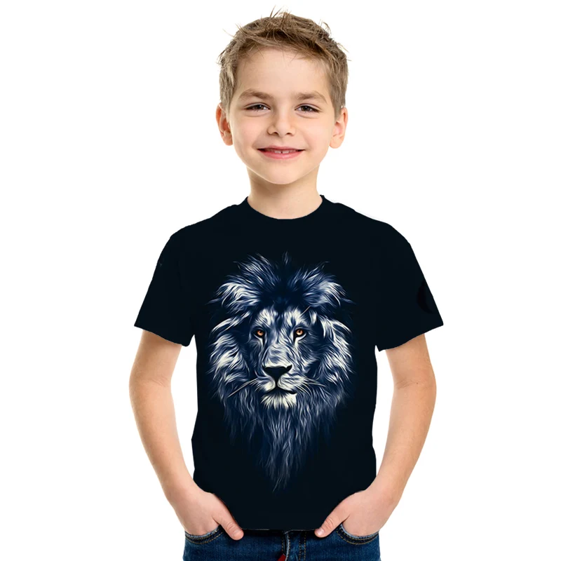 Уличная одежда с 3D принтом детская футболка с изображением короля льва Летняя Повседневная рубашка с короткими рукавами и изображением Льва для мальчиков и девочек