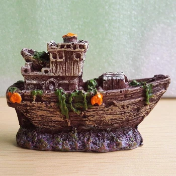 

Fish Tank Cave Boat shape Decoration High Quality Resin Door Aquarium Decoration Rock Cave Decoration Fish Hiding Place