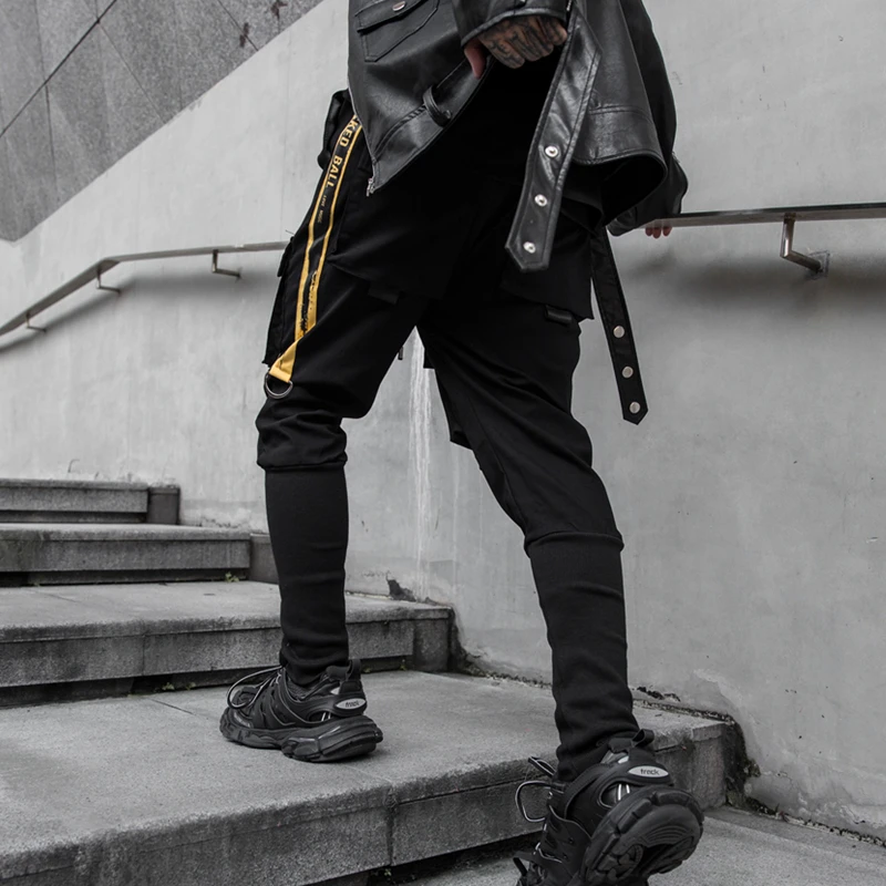 201 осенние Стильные черные мужские брюки карго хлопковые мужские тренировочные брюки с боковыми принтами брюки для бега повседневные штаны в стиле хип-хоп LBZ153