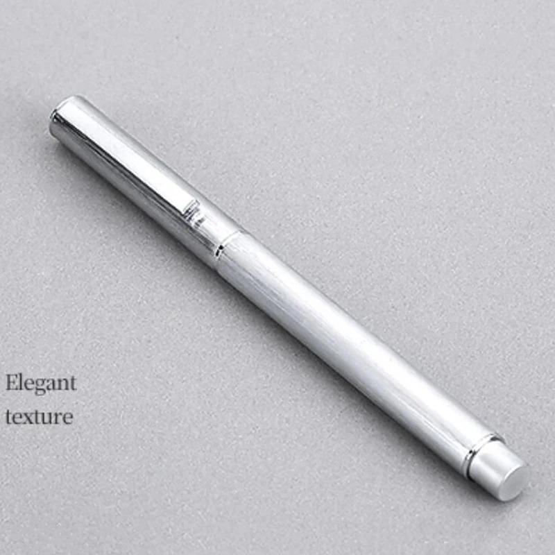 

NO.516-1 HongDian Matte Silver Steel Fountain Pen Fine Nib 0.4mm Excellent Writing Gift Ink Pen for Business Office School Home