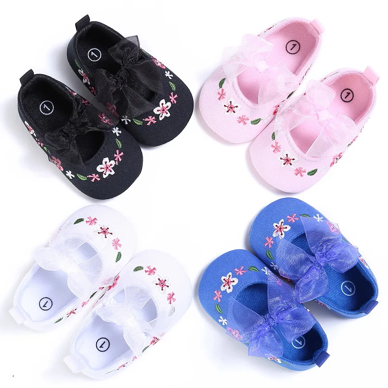 

Baby Girls Soft Canvas Polka Lace Bowknot Shoes New Toddler Newborn Elastic Princess Anti-Slip Shoes First Walkers