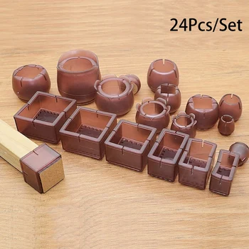 

24Pcs Chair Leg Mat Silicone Non-slip Table Chair Leg Caps Foot Protection Bottom Cover Pads Wine red Wood Floor Protectors