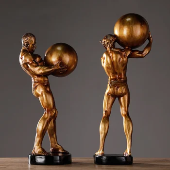 

Modern Creative Hercules Man Holding A Ball Statue Home Crafts Room Decor Objects Office Resin Strong Athletic Figure Sculpture