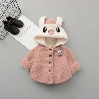 

Baby Girls Coat Winter Spring Baby Girls Princess Coat Jacket Fur Rabbit Ear Hoodie Casual Warm Outerwear for Girl Infants Cloth