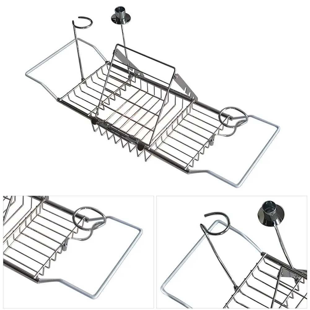 bandeja de banheira de metal extensível banheira spa caddy organizador rack livro vinho tablet titular antiderrapante inferior banheira bandeja prateleira