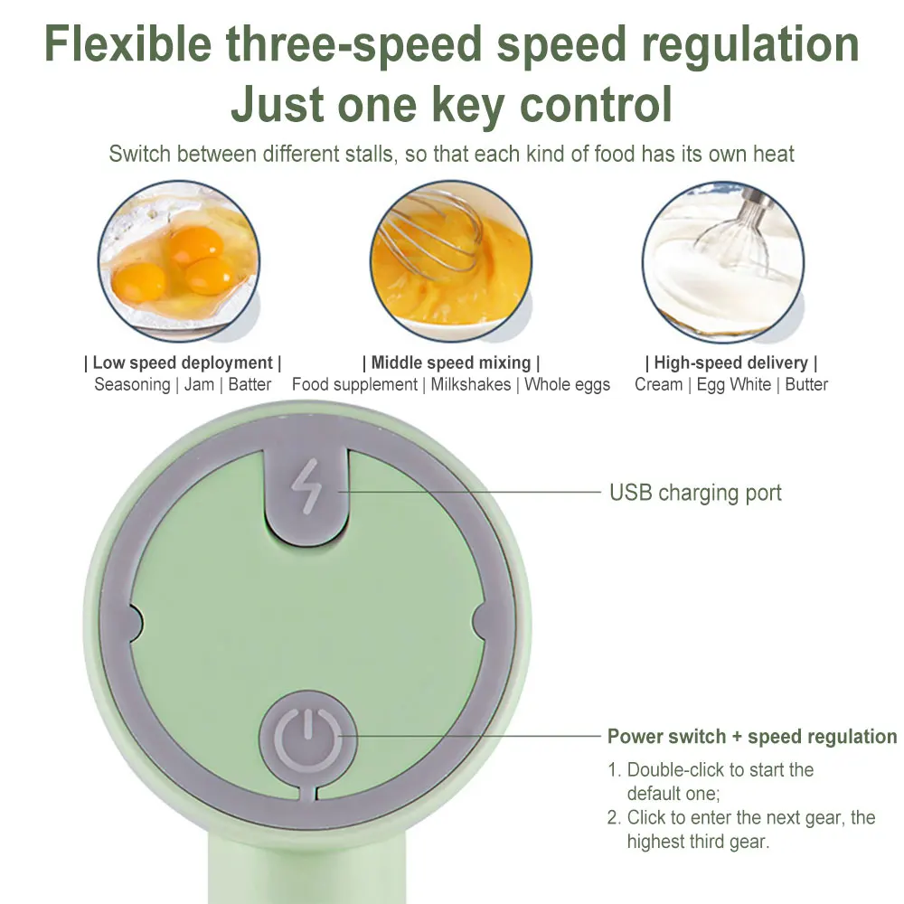 Usb 2 In 1 Wireless Electric Garlic Chopper Whisk Egg Beater With Stirring Rods Kitchen Handheld Mixer