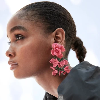 

Girlgo ZA Rose Earrings ZA Dangle Earrings with Irregular-Shaped Enamelled Crackled Stone Earrings Push-back and Clip Closure