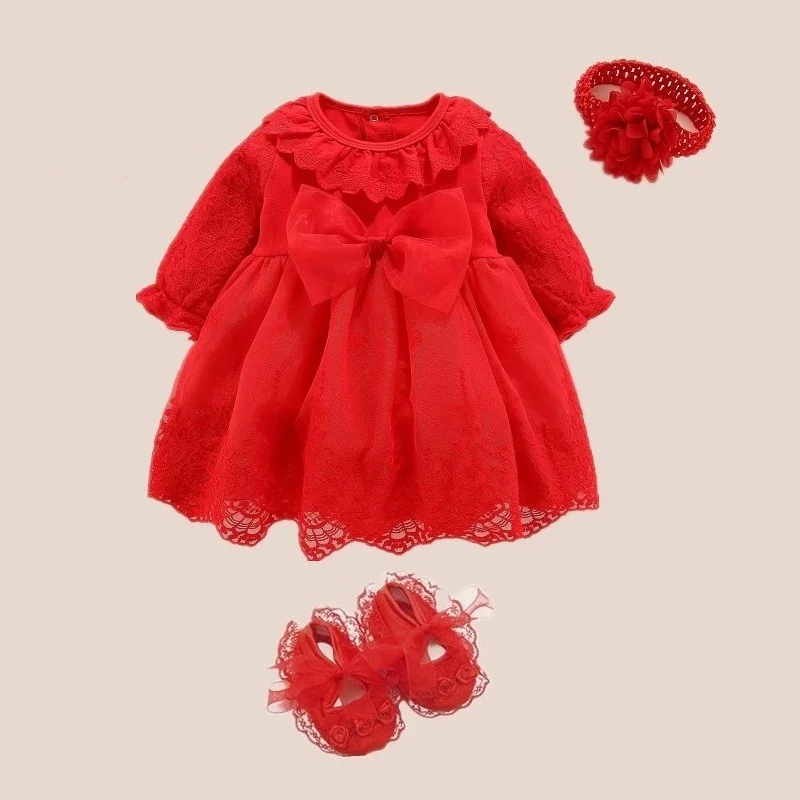 mode9 red shoes Детское платье для крещения, красное платье с бантом для новорожденных девочек, платья и одежда Белоснежки, Ropa Bebe, платья для маленьких девочек 3, 6, 9 месяцев - Цвет: mode9 red shoes