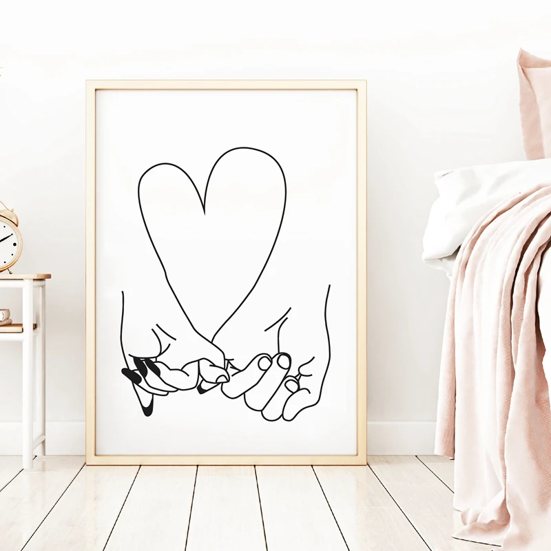 Pinky Promise Abstract Art Print I Love You Personalized Gift Romantic Wall Canvas Painting Custom Name Poster Wedding Gifts | Дом и сад