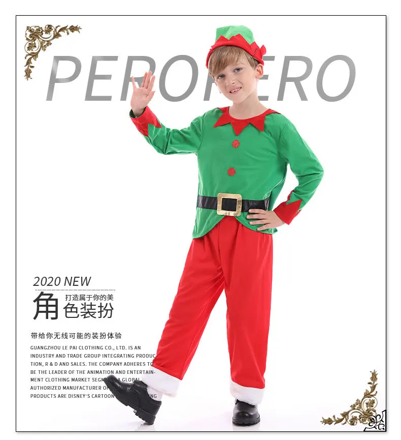 

Christmas Children's Green Elf Santa Claus Men and Women Party Activities Holiday Cosplay Clothes