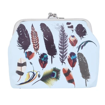 

2020 Hot Sale Women Vintage Feather Printing Hasp Coin Purse PU Leather Card Holder Female Key Bags 3 Colours