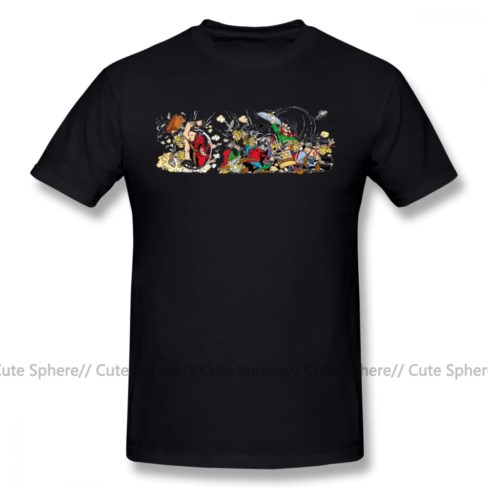Астерикс футболка Астерикс футболки Обеликс Графический FunnyTee рубашка потрясающий короткий рукав хлопок мужская мода футболка размера плюс 4XL - Цвет: Black